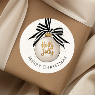 Sticker Rond Joyeux Noël Bauble blanc noir