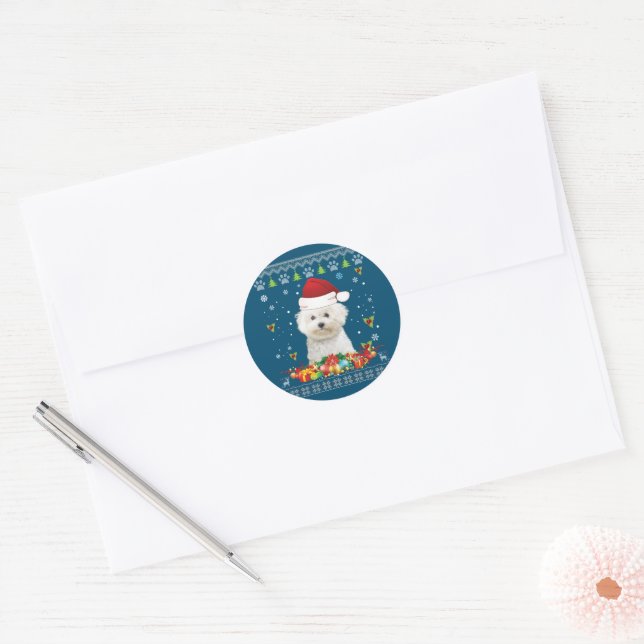 Sticker Rond Joyeux Noël Bichons Frise Dog Ugly Sweat (Enveloppe)