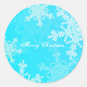 Sticker Rond Joyeux Noël Blue Snowflake Script minimaliste
