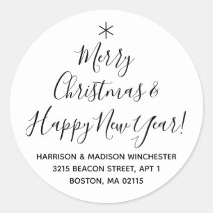 Sticker Rond Joyeux Noël Bonne année Adresse de retour