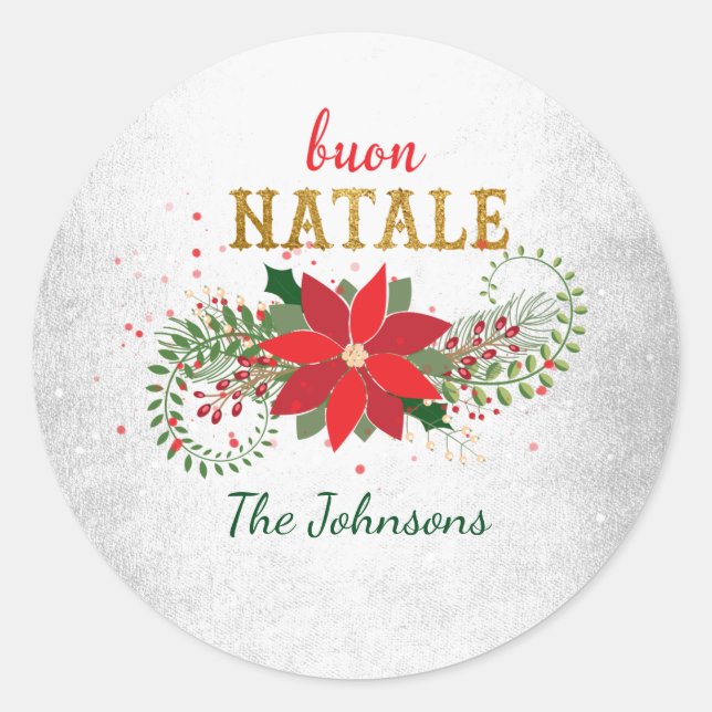 Sticker Rond Joyeux Noël Bouon Natale Italien Silver Grey (Devant)