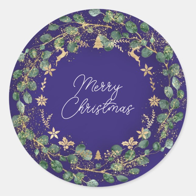 Sticker Rond Joyeux Noël Brown vert Wreath Woodland Blue (Devant)
