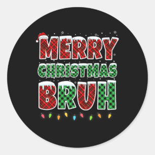 Sticker Rond Joyeux Noël Bruh Rouge Vert Rouge Plaqué Feux de N