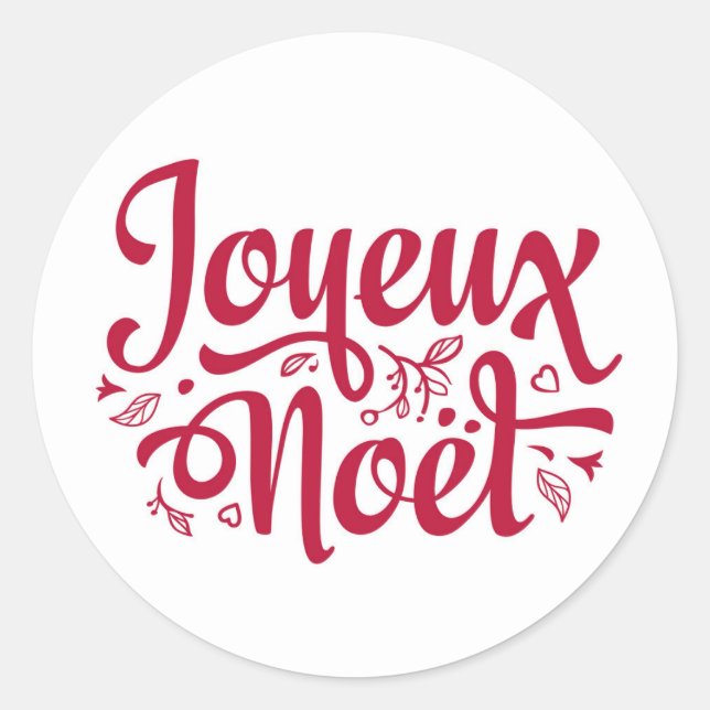 Sticker Rond Joyeux Noel calligraphie typographie rouge blanc f (Devant)