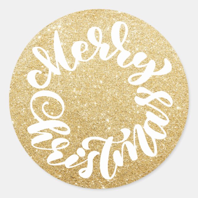 Sticker Rond Joyeux Noël Calligraphie Wreath Gold Parties scint (Devant)