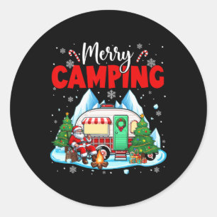 Sticker Rond Joyeux Noël Camping Père Noël à l'extérieur Sports