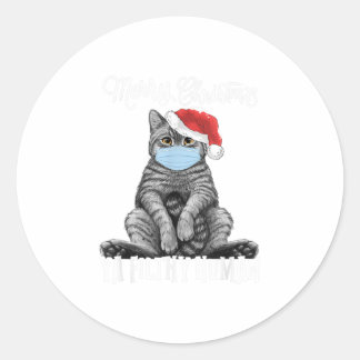Sticker Rond Joyeux Noël Chat visage Masque Kitten Père Noël