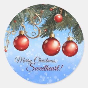 Sticker Rond Joyeux Noël, chérie ! Personnalisable