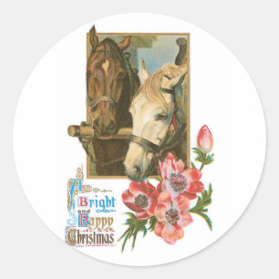 Sticker Rond Joyeux Noël - Chevaux Vintages