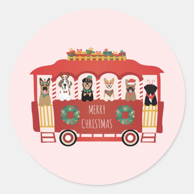 Sticker Rond Joyeux Noël Chiens de vacances Trolly (Devant)