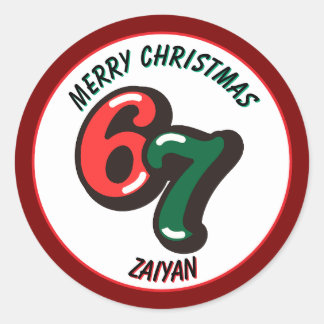 Sticker Rond Joyeux Noël Chiffres Rouges 6 & 7 Nom Personnalisé