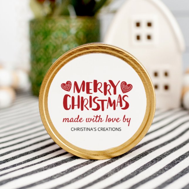 Sticker Rond Joyeux Noël Coeurs faits avec amour (Créateur téléchargé)