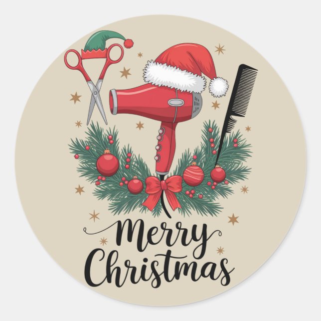 Sticker Rond Joyeux Noël coiffeur coiffeur Xmas coiffure (Devant)