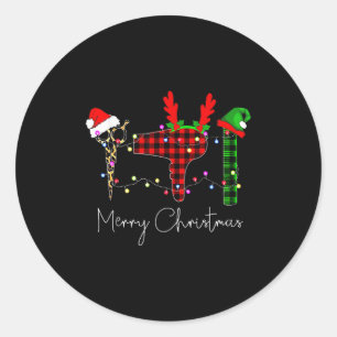 Sticker Rond Joyeux Noël Coiffeur Drôle Outil Coiffeuse