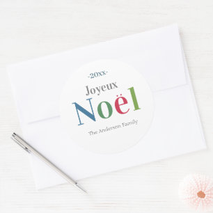 Sticker Rond Joyeux Noel coloré Noël français