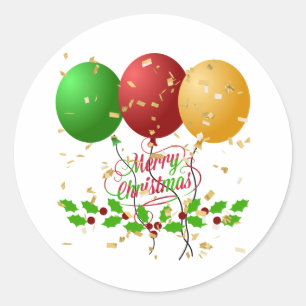 Sticker Rond Joyeux Noël, confettis dorés,