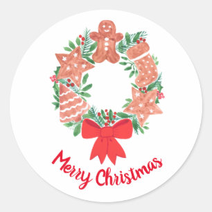 Sticker Rond Joyeux Noël Cookie Wreath