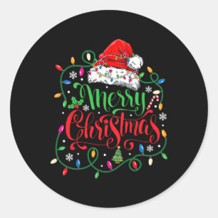 Sticker Rond Joyeux Noël Correspondant Famille Santa Hat Lights