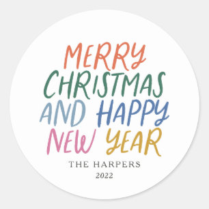 Sticker Rond Joyeux Noël couleur Whimsical Bonne année