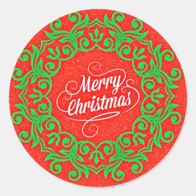 Sticker Rond Joyeux Noël, couleurs de vacances, (Devant)