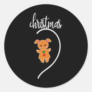Sticker Rond Joyeux Noël Couple Pain d'épice Noël Pyjama