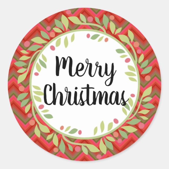 Sticker Rond Joyeux Noël couronne rouge rétro (Devant)