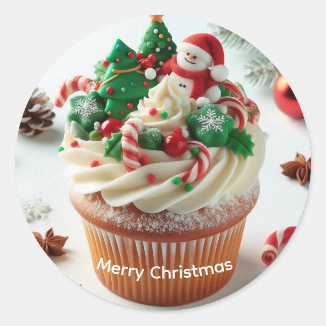 Sticker Rond Joyeux Noël Cupcake (Devant)