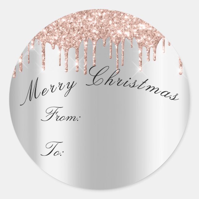 Sticker Rond Joyeux Noël de à vacances Étincelle Rose Gris (Devant)