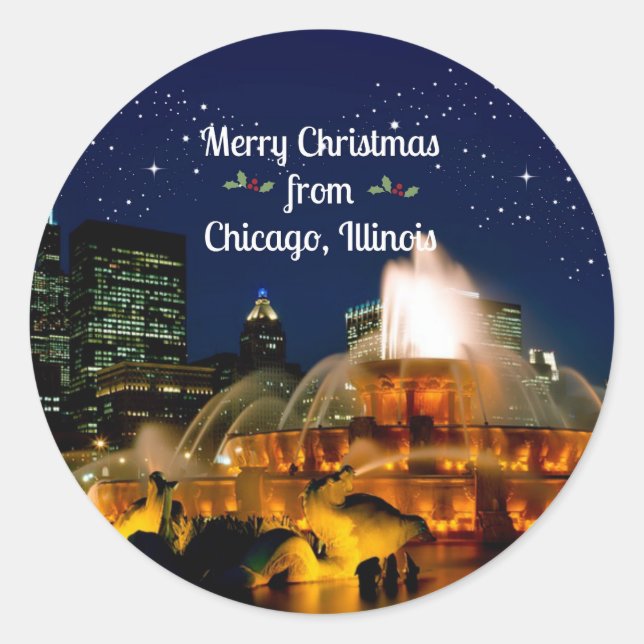 Sticker Rond Joyeux Noël de Chicago, Illinois, (Devant)