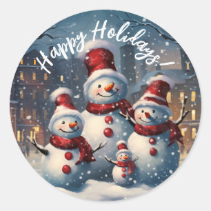 Sticker Rond Joyeux Noël de famille Snowman