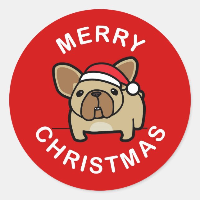 Sticker Rond Joyeux Noël de Fawn Père Noël Frenchie - Rouge (Devant)