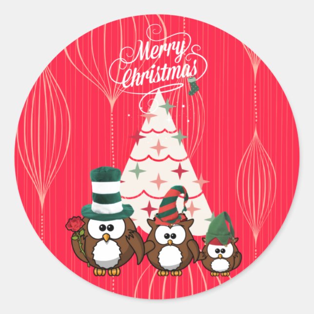 Sticker Rond Joyeux Noël de la famille Owl (Devant)
