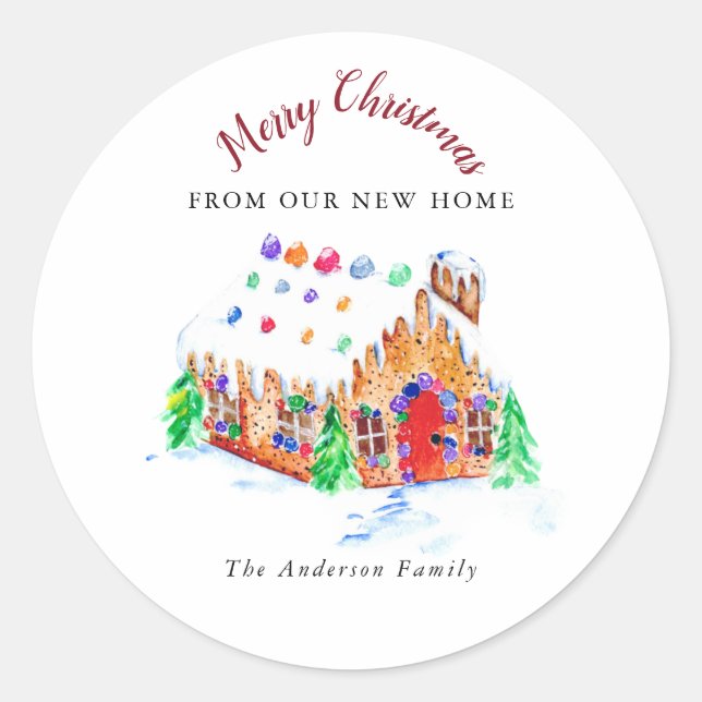 Sticker Rond Joyeux Noël de notre nouvelle adresse de déménagem (Devant)