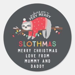 Sticker Rond Joyeux Noël de paresse de slothmas