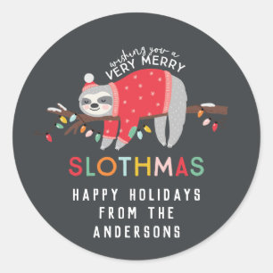Sticker Rond Joyeux Noël de paresse de slothmas