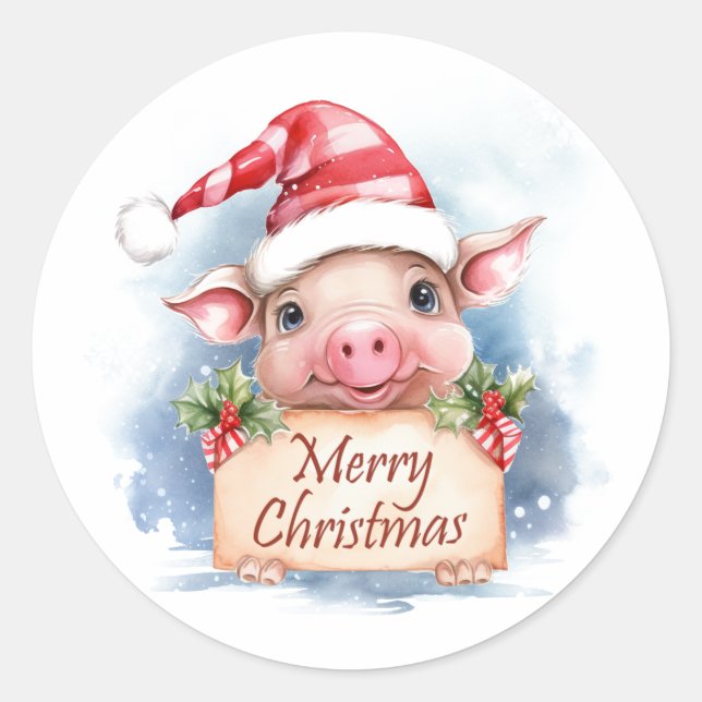 Sticker Rond Joyeux Noël de porc (Devant)