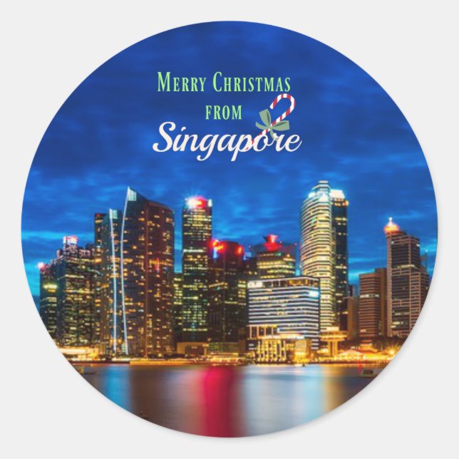 Sticker Rond Joyeux Noël de Singapour (Devant)