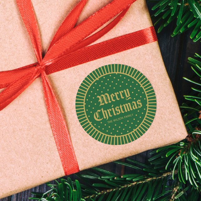 Sticker Rond Joyeux Noël Décoratif Classique Vert (Créateur téléchargé)
