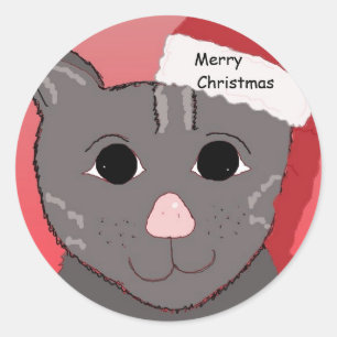 Sticker Rond Joyeux Noël Du Chat