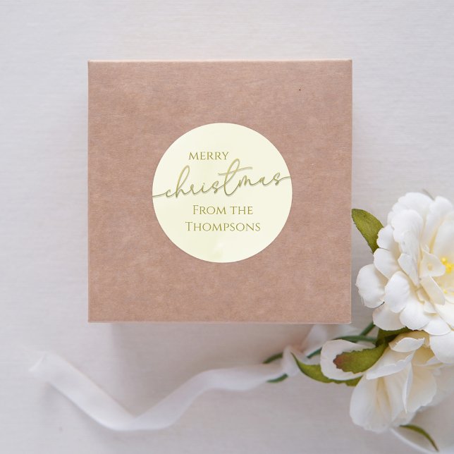 Sticker Rond Joyeux Noël Écriture Calligraphique Or Personnalis (Merry Christmas gold calligraphy script circle sticker. )