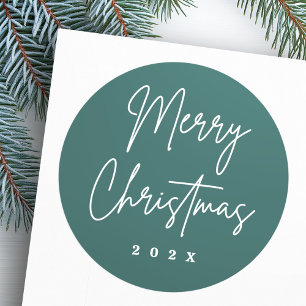 Sticker Rond Joyeux Noël écriture manuscrite pin vert