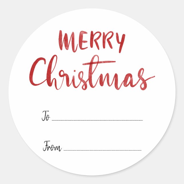 Sticker Rond Joyeux Noël Élégant Script rouge | Balise cadeau (Devant)