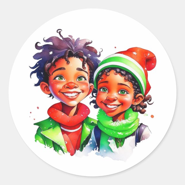 Sticker Rond Joyeux Noël | Enfants Vintages (Devant)