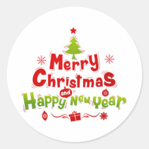 Sticker Rond Joyeux Noël et Bonne Année