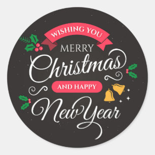 Sticker Rond Joyeux Noël et Bonne Année