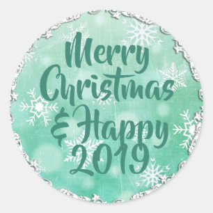 Sticker Rond Joyeux Noël et Bonne Carte de Vacances 2019