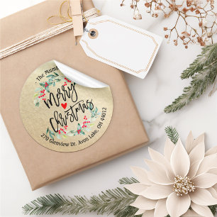 Sticker Rond Joyeux Noël et Joyeux Nouvel An Adresse