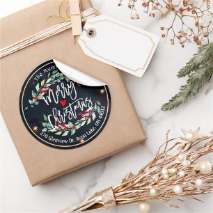 Sticker Rond Joyeux Noël et Joyeux Nouvel An Adresse