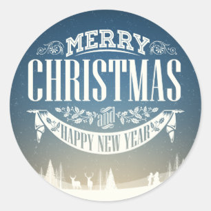 Sticker Rond Joyeux Noël et une joyeuse scène du Nouvel An