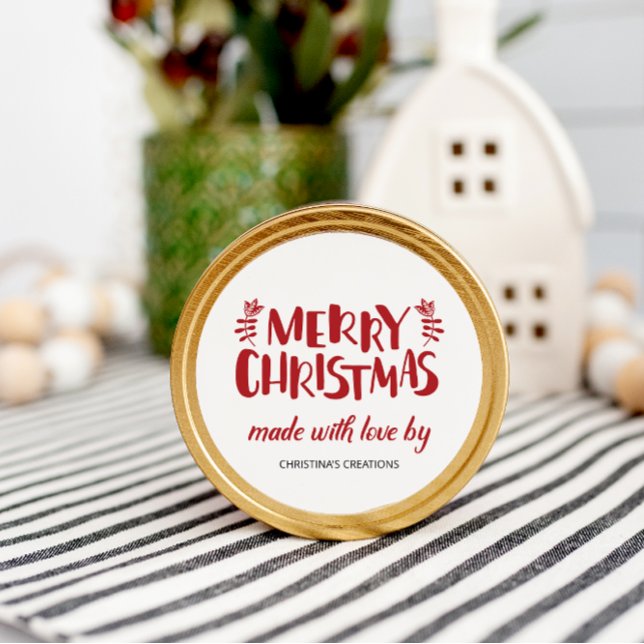 Sticker Rond Joyeux Noël Fabriqué avec l'amour classique bâton  (Créateur téléchargé)
